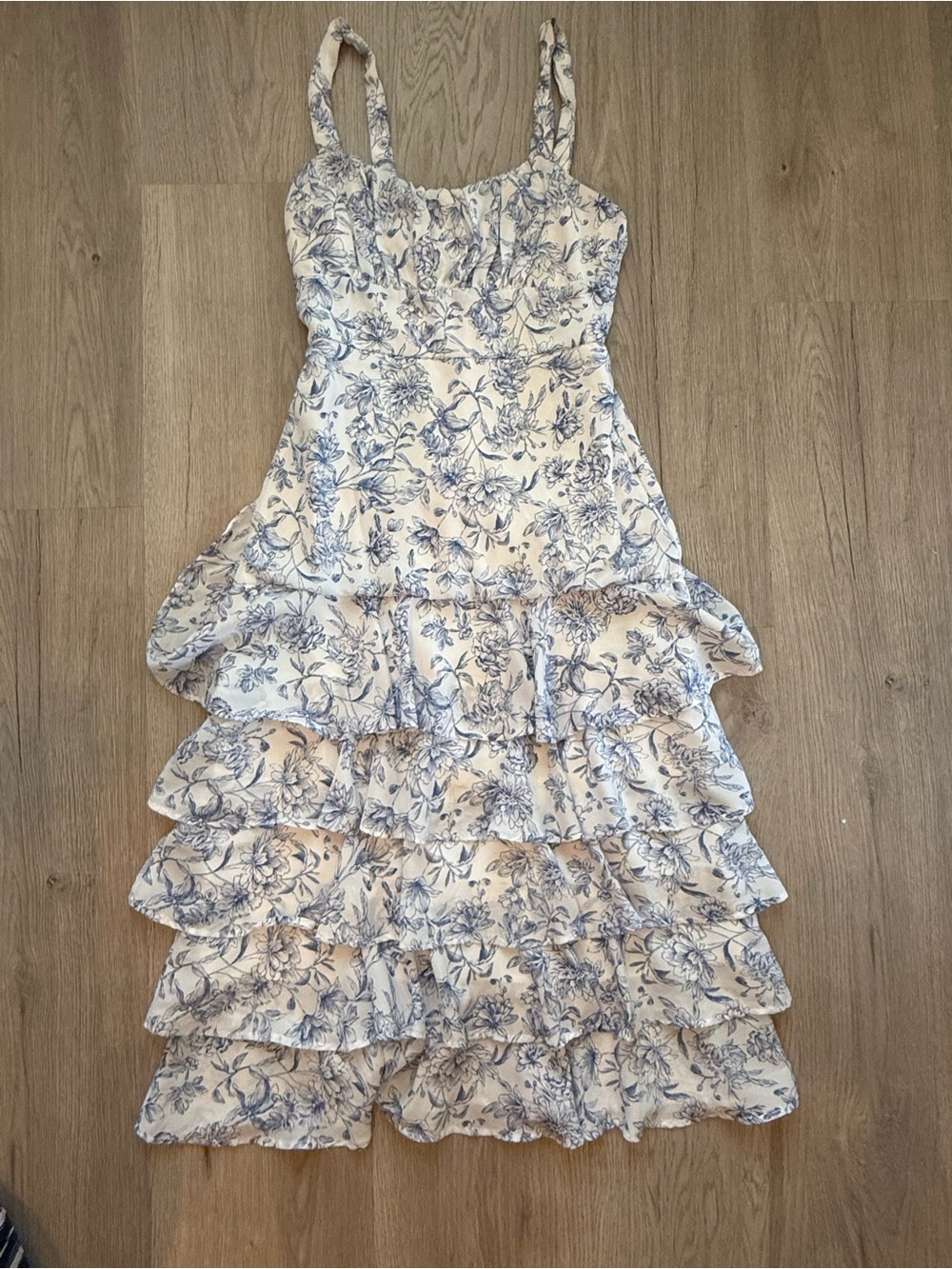 Lulu's Cream Dress with Blue Floral Print